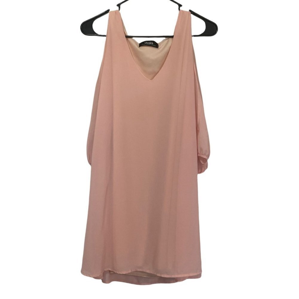 LuLus Blouse Tunic Sheer Lined Cold Shoulder Pink Peach Size Small